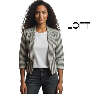LOFT Black Metallic Cream Striped Linen Jacket Size 0P